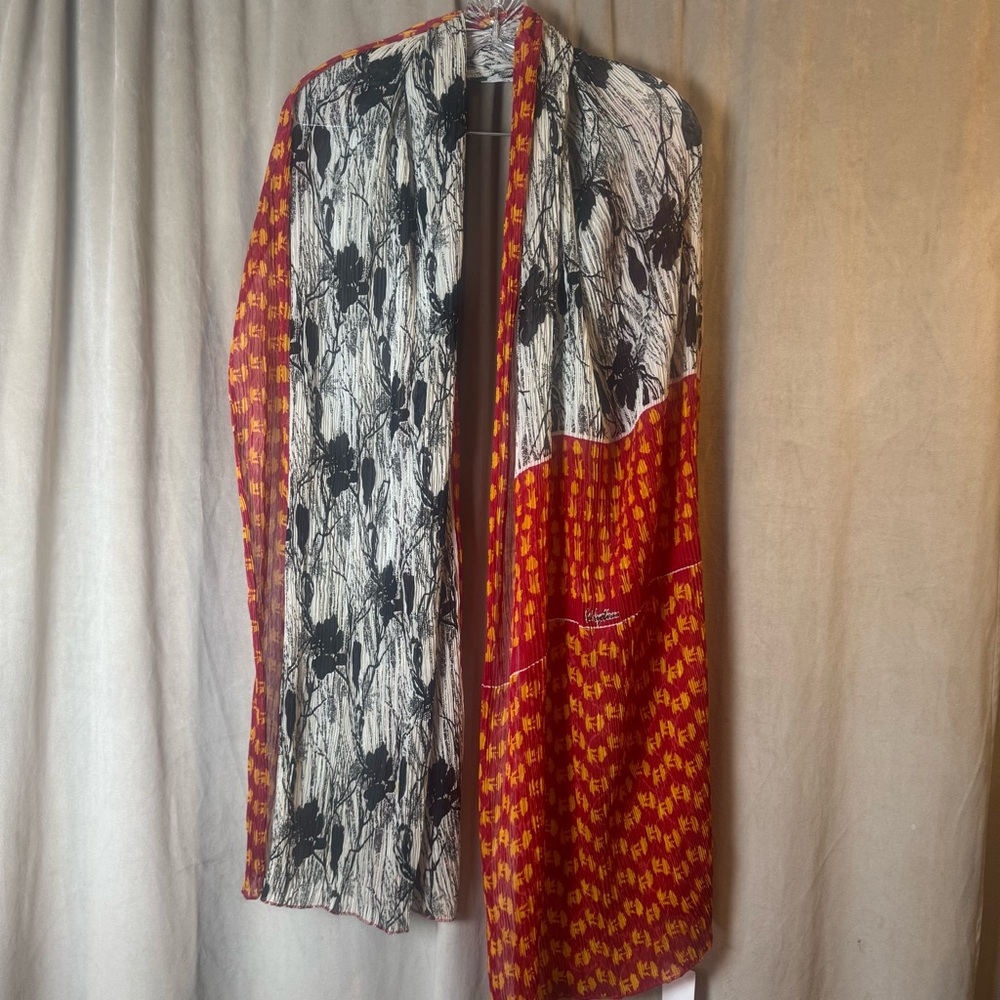 Raj Red and Yellow Artistic‎ Scarf 100% silk New  India Indian made floral